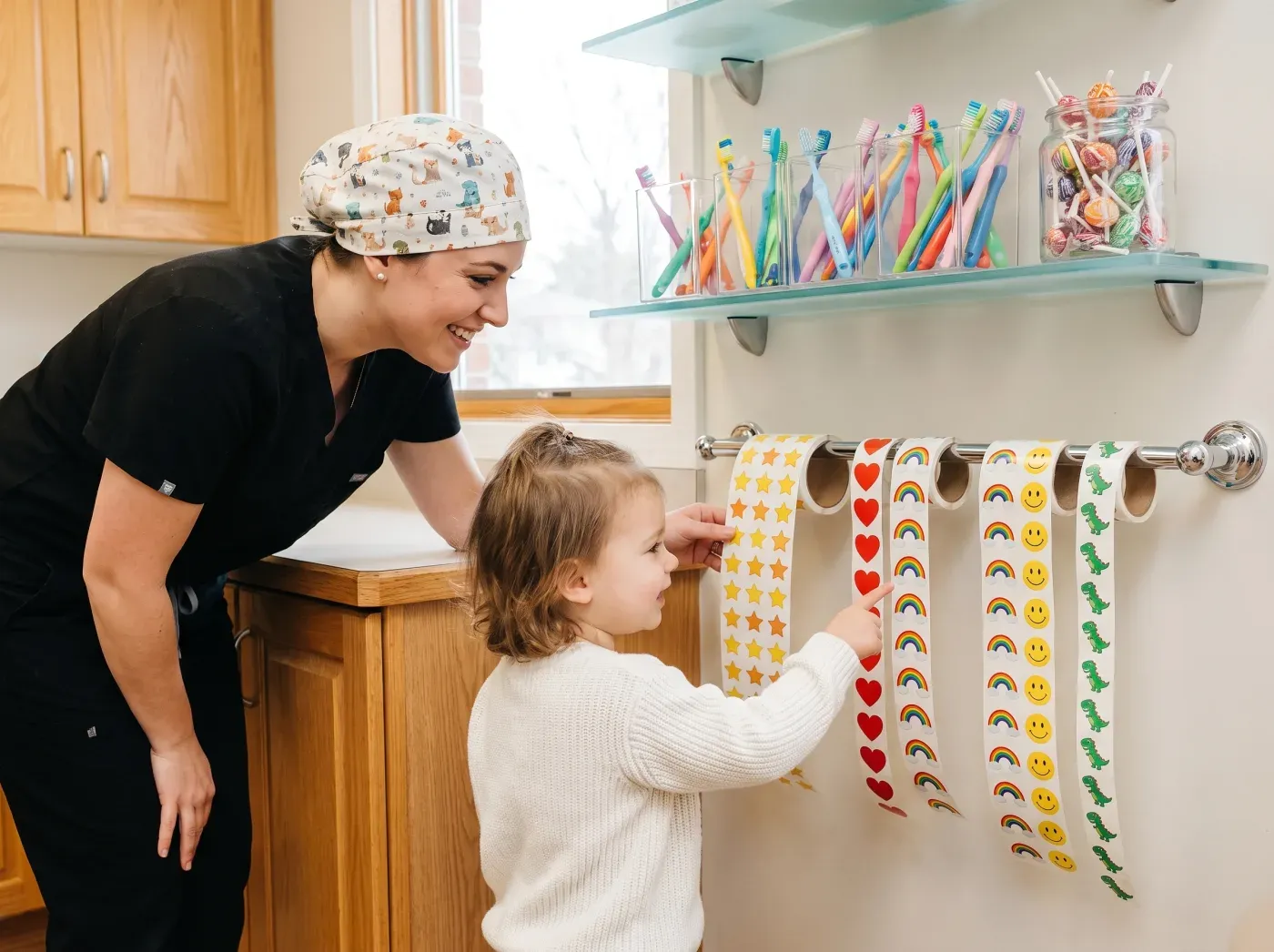 Picking a sticker after a visit